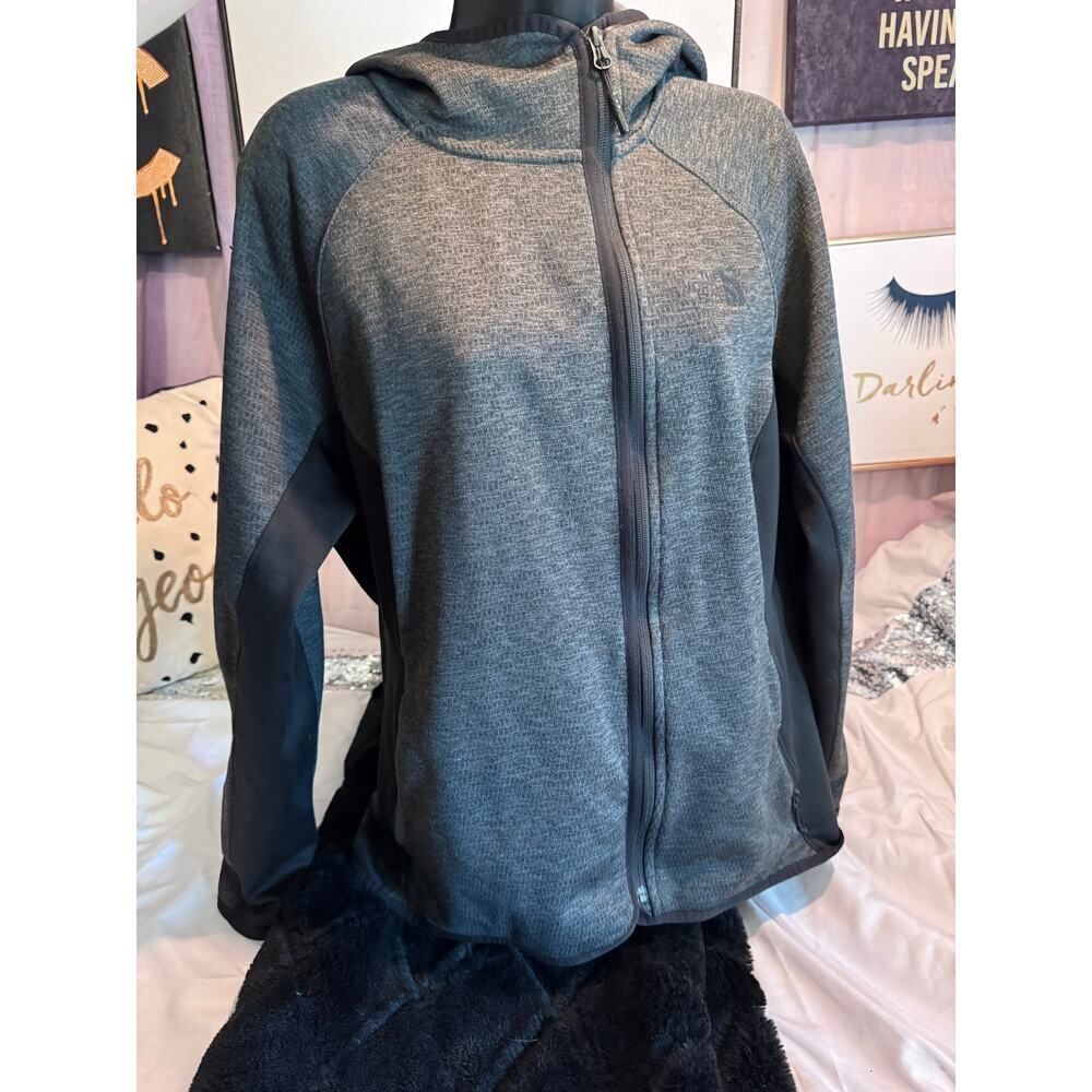 Northface//north face TNF grey black zip up hooded active fleece Jacket/coat